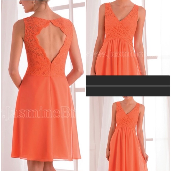 Grapefruit lace and chiffon knee length - Picture 7 of 12